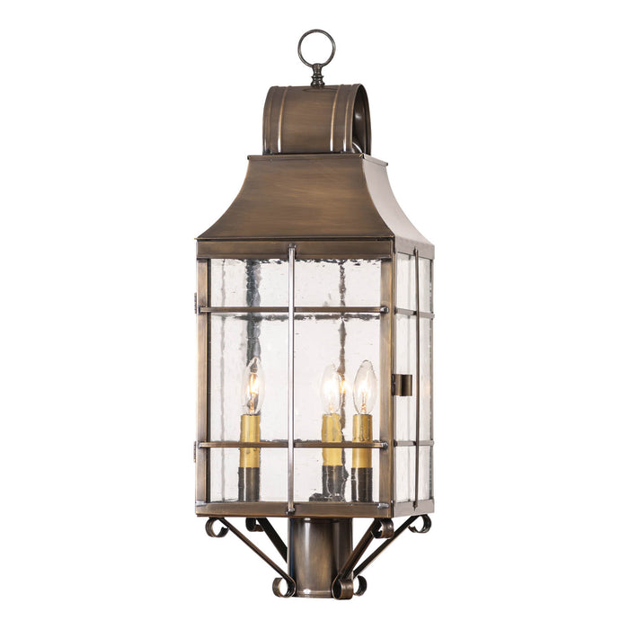 STENTON OUTDOOR POST LIGHT - Solid Weathered Brass with 3 Bulbs