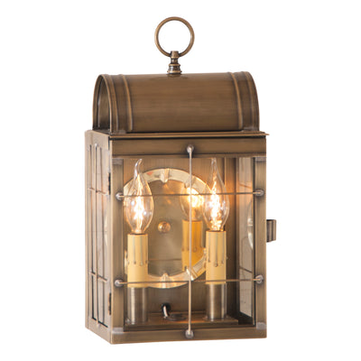 Country LightingOUTDOOR COLONIAL SCONCE Lantern Handcrafted Weathered Brass Dual Candle Wall LampcandlecolonialSaving Shepherd
