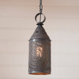 HANGING LANTERN 15" Punched Tin Fixture Handcrafted in Country Chisel Pattern