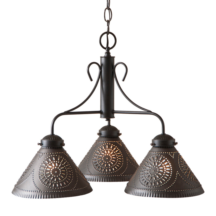 ISLAND BAR LIGHT - Rustic Iron Chandelier with Punched Tin Shades