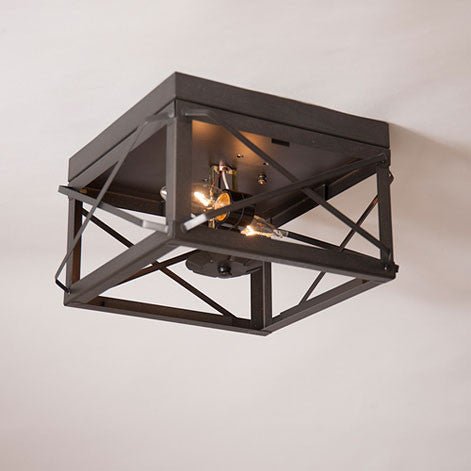 Country LightingCOUNTRY KETTLE BLACK CEILING LIGHT with FOLDED BARS Dual Socket (No Glass) Handcrafted in USAbarcandelabraSaving Shepherd