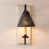 WOOD WROUGHT IRON & PUNCHED TIN "CRESTWOOD" WALL SCONCE LIGHT