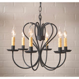 6-ARM LARGE GEORGETOWN WROUGHT IRON HEART CHANDELIER 6 Candle Primitive Country Ceiling Light