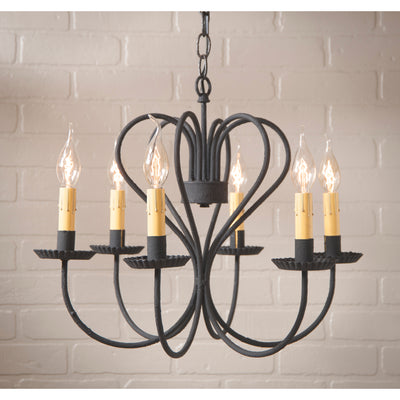 Country Lighting6-ARM LARGE GEORGETOWN WROUGHT IRON HEART CHANDELIER 6 Candle Primitive Country Ceiling LightcandelabracandleSaving Shepherd