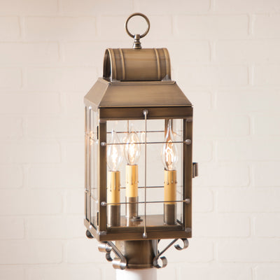Country LightingOUTDOOR POST LANTERN Weathered Brass Handcrafted Colonial Post Mount LightCandelabraCandleSaving Shepherd
