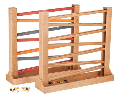Wooden & Handcrafted ToysHEIRLOOM MARBLE ROLLER TRACK Red & Yellow Pine Wood Run with Glass MarblesAmishchildrenSaving Shepherd