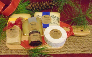 Food Gift BasketsHOLIDAY HOST GIFT BASKET - Gourmet Cheeses Crackers Sweet Preserve on Oak Cutting BoardbundledelicacySaving Shepherd