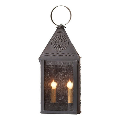 Country LightingPUNCHED TIN HOSPITALITY LANTERN Large Dual Candle Colonial Chisel Pattern with Seedy Glass in KETTLE BLACKCandlecandlesSaving Shepherd