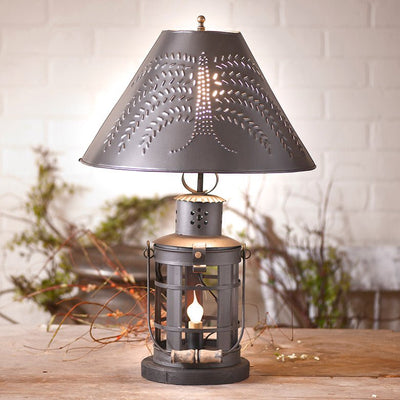 Table Lamp"INNKEEPER'S LAMP" with Punched Tin Shade in Smokey Black FinishlampLightingSaving Shepherd