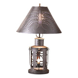 Table Lamp"INNKEEPER'S LAMP" with Punched Tin Shade in Smokey Black FinishlampLightingSaving Shepherd