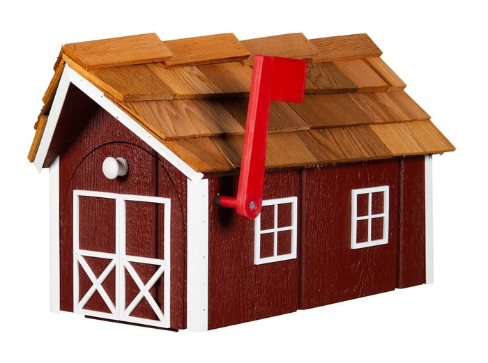 MailboxesCLASSIC COUNTRY RED BARN MAILBOX - Red with Cedar Shingle RoofAmishbarnSaving Shepherd