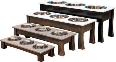 Handcrafted for PetsTRIPLE Dish MODERN ELEVATED DOG FEEDER - Brown MAPLE Wood with CORIAN Top and BowlsDogdog bowlSaving Shepherd