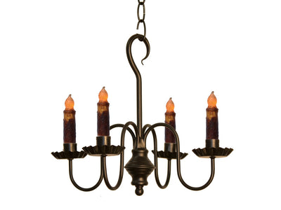 Country LightingCOLONIAL "PEPPERMILL" METAL CANDLE CHANDELIER - 4 Arm Candelabra Handmade in USAceiling lightchandelierSaving Shepherd