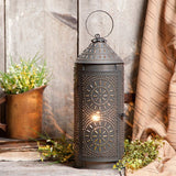 Country LightingPrimitive Colonial Chimney 18" Lantern with Chisel Design in Kettle Black Tin Finishaccent lightaccent lightingSaving Shepherd