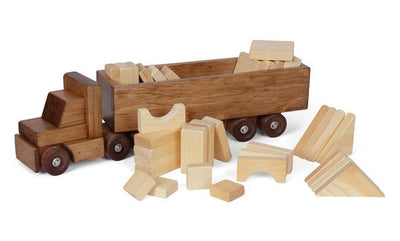 Wooden & Handcrafted ToysCARGO TRUCK with BUILDING BLOCKS - Handmade Tractor Trailer Set USAchildrenchildren furnituretoySaving Shepherd