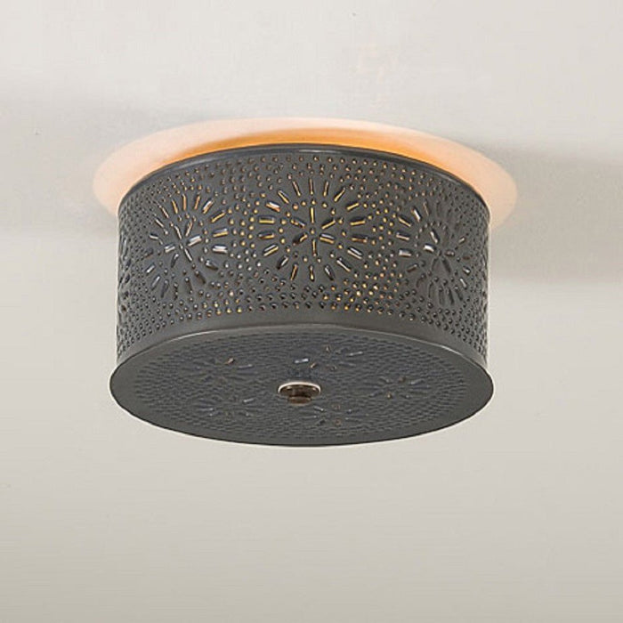 CEILING LIGHT Primitive Round Punched Chisel Pattern Country Tin Finish