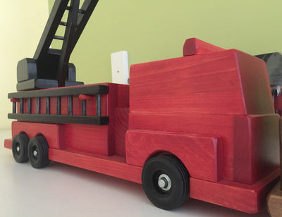 Wooden & Handcrafted ToysLARGE RED FIRE ENGINE - Handmade Working Ladder Rescue TruckAmishchildrenSaving Shepherd