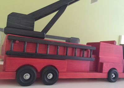 Wooden & Handcrafted ToysLARGE RED FIRE ENGINE - Handmade Working Ladder Rescue TruckAmishchildrenSaving Shepherd