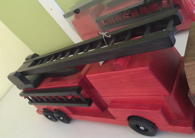 Wooden & Handcrafted ToysLARGE RED FIRE ENGINE - Handmade Working Ladder Rescue TruckAmishchildrenSaving Shepherd