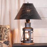 Table Lamp"INNKEEPER'S LAMP" with Punched Tin Shade in Smokey Black FinishlampLightingSaving Shepherd