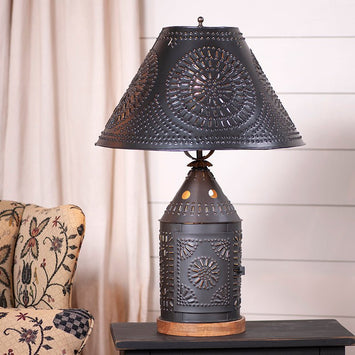 Table LampTINNER'S REVERE LAMP with Punched Tin Shade in Smokey Black FinishlampLightingSaving Shepherd