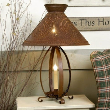 Country LightingBETSY ROSS COLONIAL TABLE LAMP with Pierced Chisel Pattern Shade in Rustic Tinaccent lightbarnSaving Shepherd