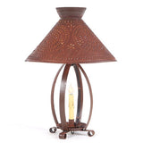 BETSY ROSS COLONIAL TABLE LAMP with Pierced Chisel Pattern Shade in Rustic Tin