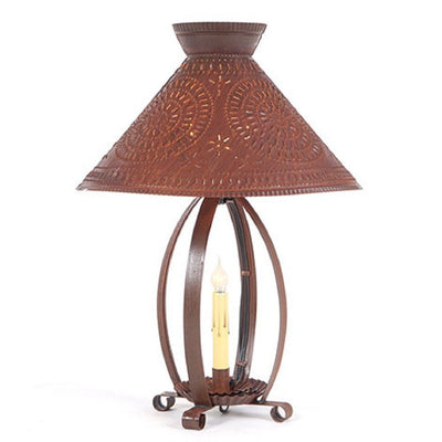 Country LightingBETSY ROSS COLONIAL TABLE LAMP with Pierced Chisel Pattern Shade in Rustic Tinaccent lightbarnSaving Shepherd