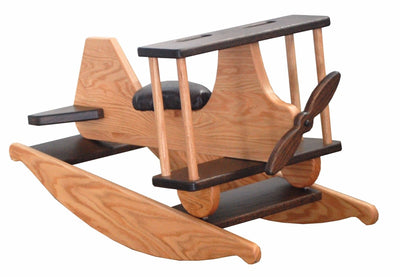 Wooden & Handcrafted ToysROCKING AIRPLANE Handmade Solid Oak BiPlane Rocker with Working Propeller & Faux Leather SeatairplaneairplanesSaving Shepherd