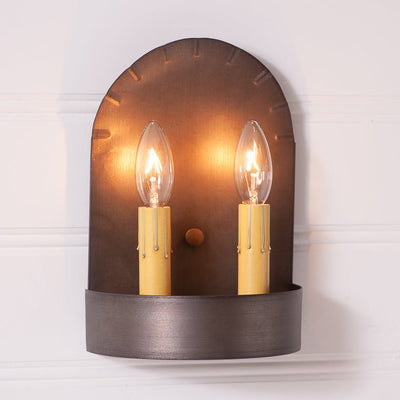 Country Lighting2 LIGHT SHORT Colonial Electric Tin WALL SCONCE in Kettle Blackaccent lightaccent lightingSaving Shepherd