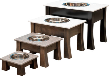 Handcrafted for PetsSINGLE Dish MODERN ELEVATED DOG FEEDER - Brown MAPLE Wood with CORIAN Top and BowlsDogdog bowlSaving Shepherd