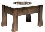 SINGLE Dish MODERN ELEVATED DOG FEEDER - Brown MAPLE Wood with CORIAN Top and Bowls