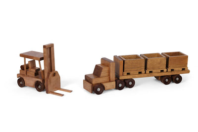 Wood ToyTRACTOR TRAILER & FORK LIFT SET - Amish Handmade Wood Toy Skid TruckAmishchildrenSaving Shepherd