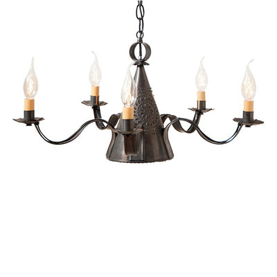Chandeliers & Ceiling FixturesSMALL STURBRIDGE 3-Way WITCH HAT CHANDELIER 5 Arm Primitive Punched Tinceiling lightchandelierSaving Shepherd