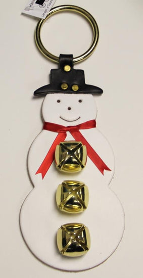 Door ChimeSNOWMAN w/ SCARF DOOR CHIME - HAND CUT LEATHER with 3 BRASS SLEIGH BELLSbellschimesSaving Shepherd