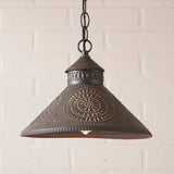 Chandeliers & Ceiling FixturesPUNCHED TIN STOCKBRIDGE PENDANT LIGHT Chisel Pattern in Rustic Tin & Kettle Blackcountry lightinghanging lightSaving Shepherd