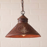 Chandeliers & Ceiling FixturesPUNCHED TIN STOCKBRIDGE PENDANT LIGHT Chisel Pattern in Rustic Tin & Kettle Blackcountry lightinghanging lightSaving Shepherd