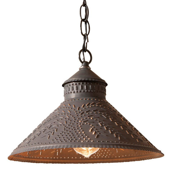 Country LightingPUNCHED TIN STOCKBRIDGE SHADE PENDANT WILLOW Pattern in Kettle BlackblackenedceilingSaving Shepherd