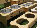 BONE SHAPED DOG FEEDER - Unfinished Pine Wood Food & Water Stand