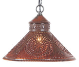 Chandeliers & Ceiling FixturesPUNCHED TIN STOCKBRIDGE PENDANT LIGHT Chisel Pattern in Rustic Tin & Kettle Blackcountry lightinghanging lightSaving Shepherd