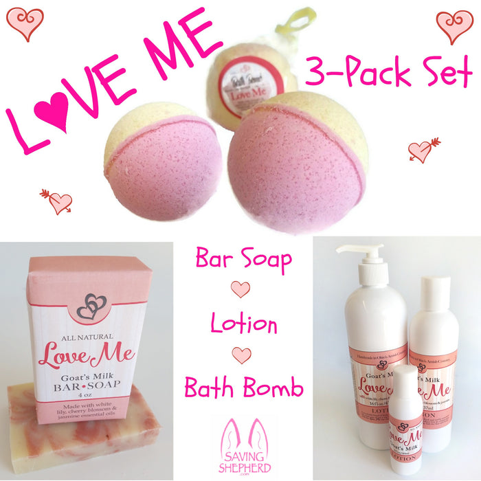 SHARE the LOVE 3 Pack ~ Natural Handmade Bar Soap Lotion & Bath Bomb