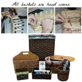 STAIR STEP BASKET - Amish Hand Woven with Saddle Leather Handles